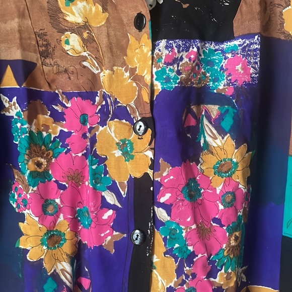 Vintage patchwork short sleeve button down shirt by Cabrais Plus Collection - Picture 2 of 8